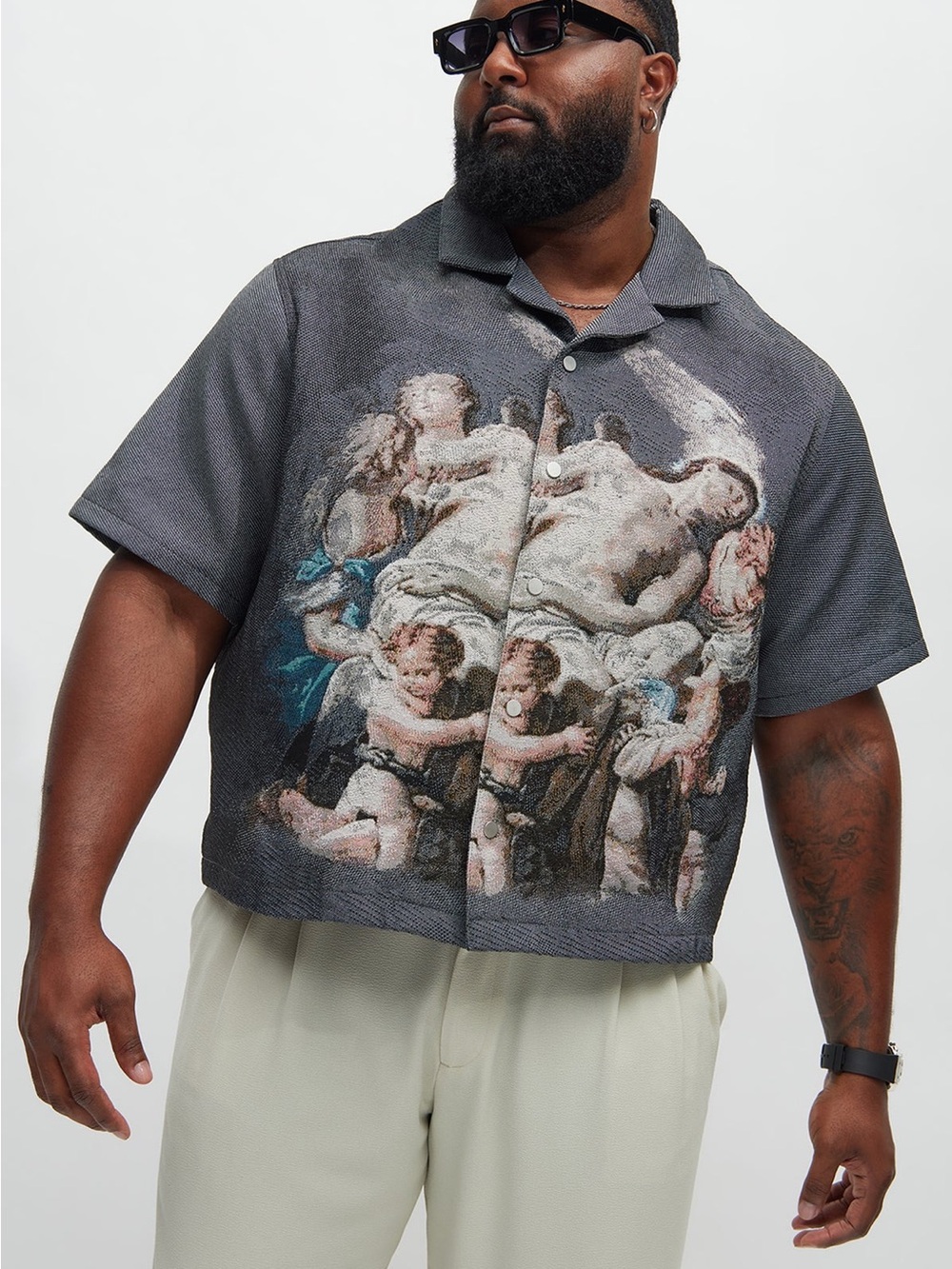 Fashion Nova Men's Apollyon Tapestry Shirt Graphic Button Down Size XL